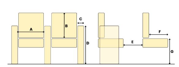 afbeelding van de zaalstoelen met afmetingen