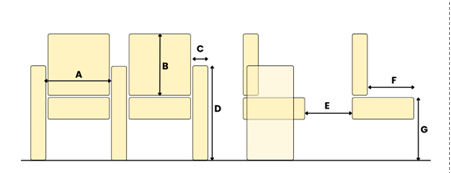 afbeelding van de zaalstoelen met afmetingen