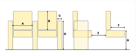 afbeelding van de zaalstoelen met afmetingen
