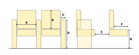 afbeelding van de zaalstoelen met afmetingen